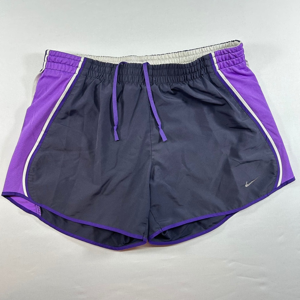 Nike Dri-FIT Womens Running Shorts Grey Purple‎ Mesh Trim Size S Activewear